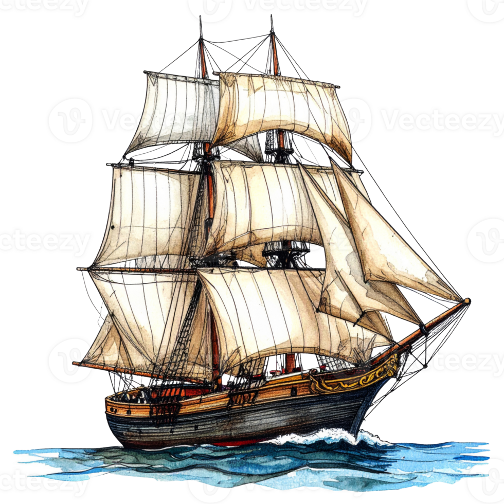 Vintage Sailing Ship Illustration with White Sails png