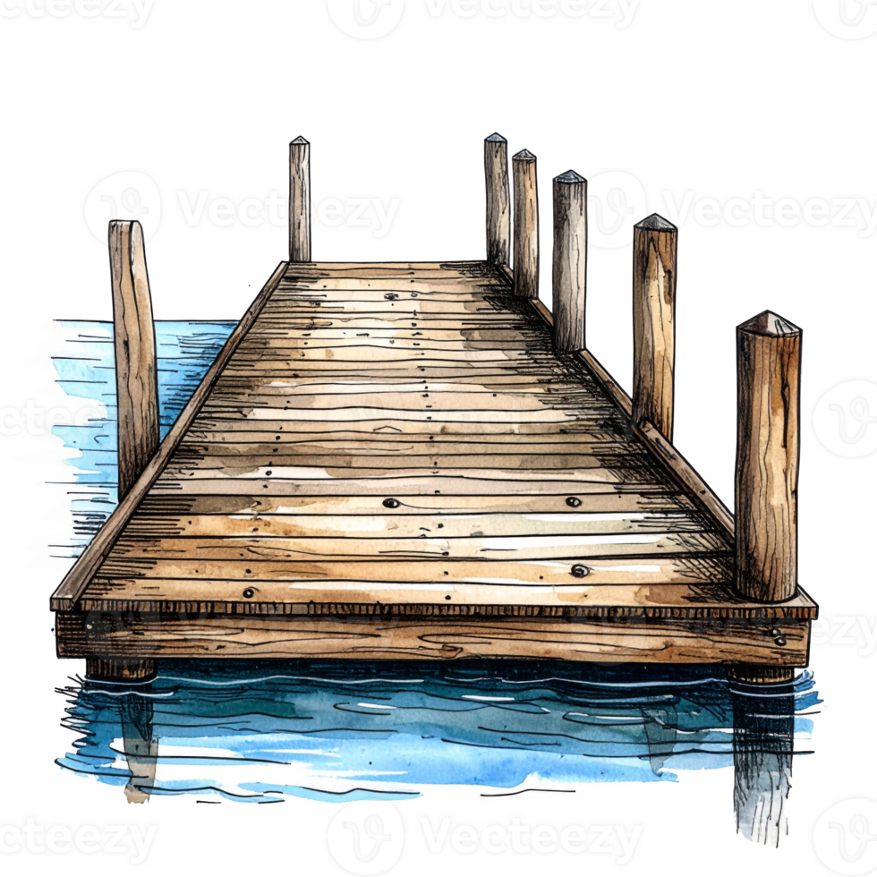 Detailed Rustic Wooden Dock Over Calm Blue Water png