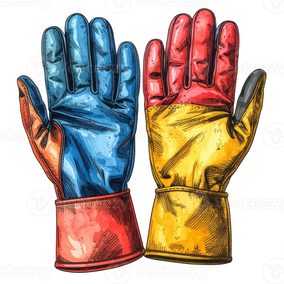 Pair of Colorful Watercolor Work Gloves png