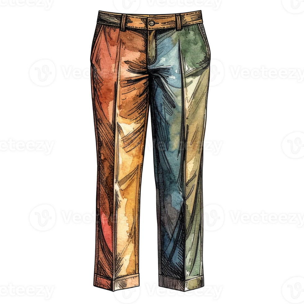 Watercolor Illustration of Multicolored Pants png