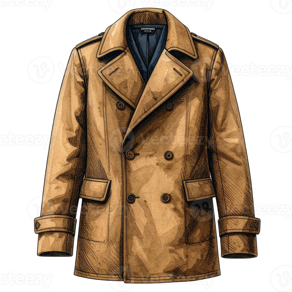 Tan Double-Breasted Coat Illustration on Transparent Background png