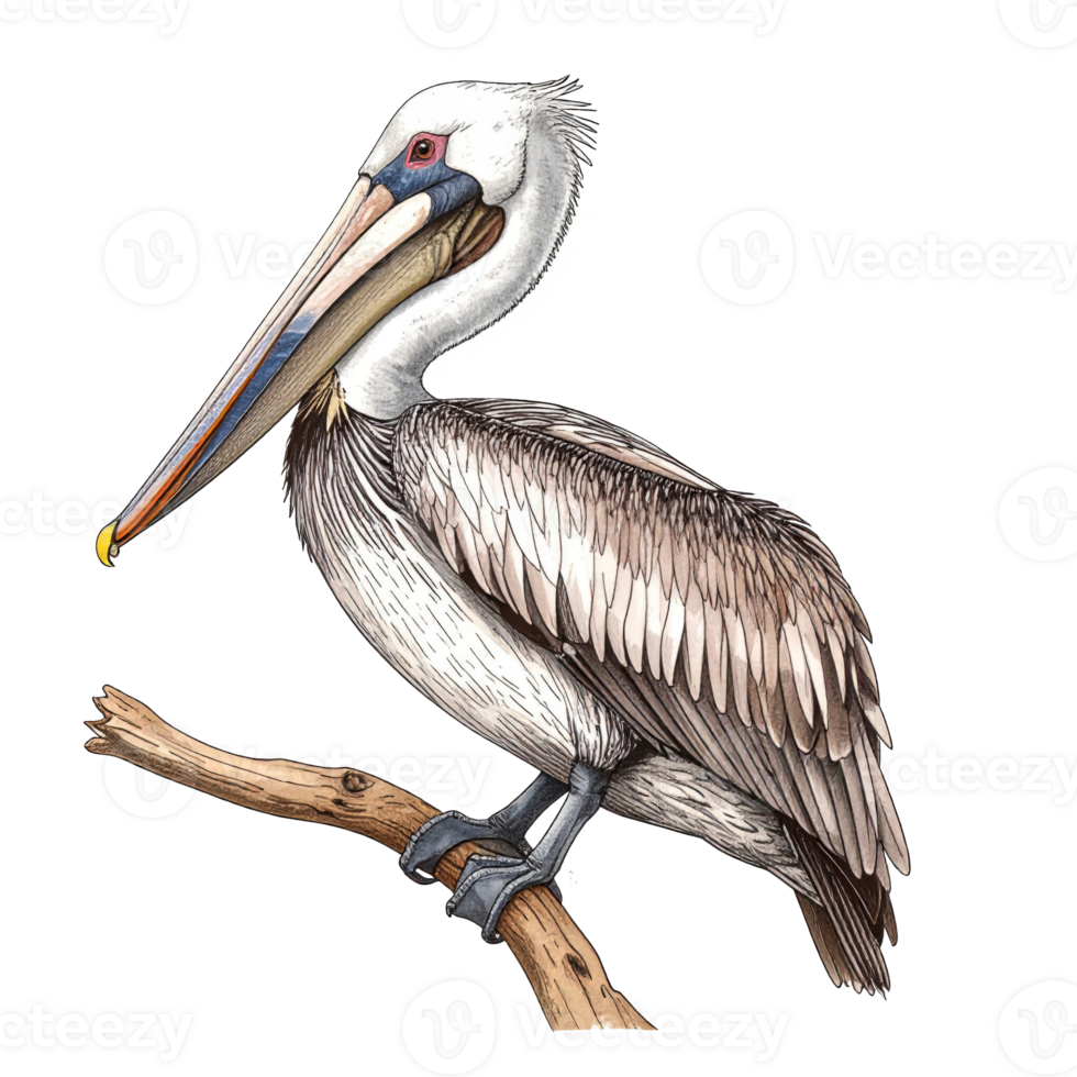 Brown Pelican Perched on Branch Illustration png