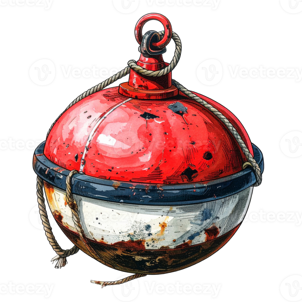 Rusty Red and White Fishing Bobber Illustration png