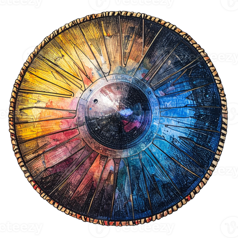 Colorful Cosmic Shield Abstract Painted Art png