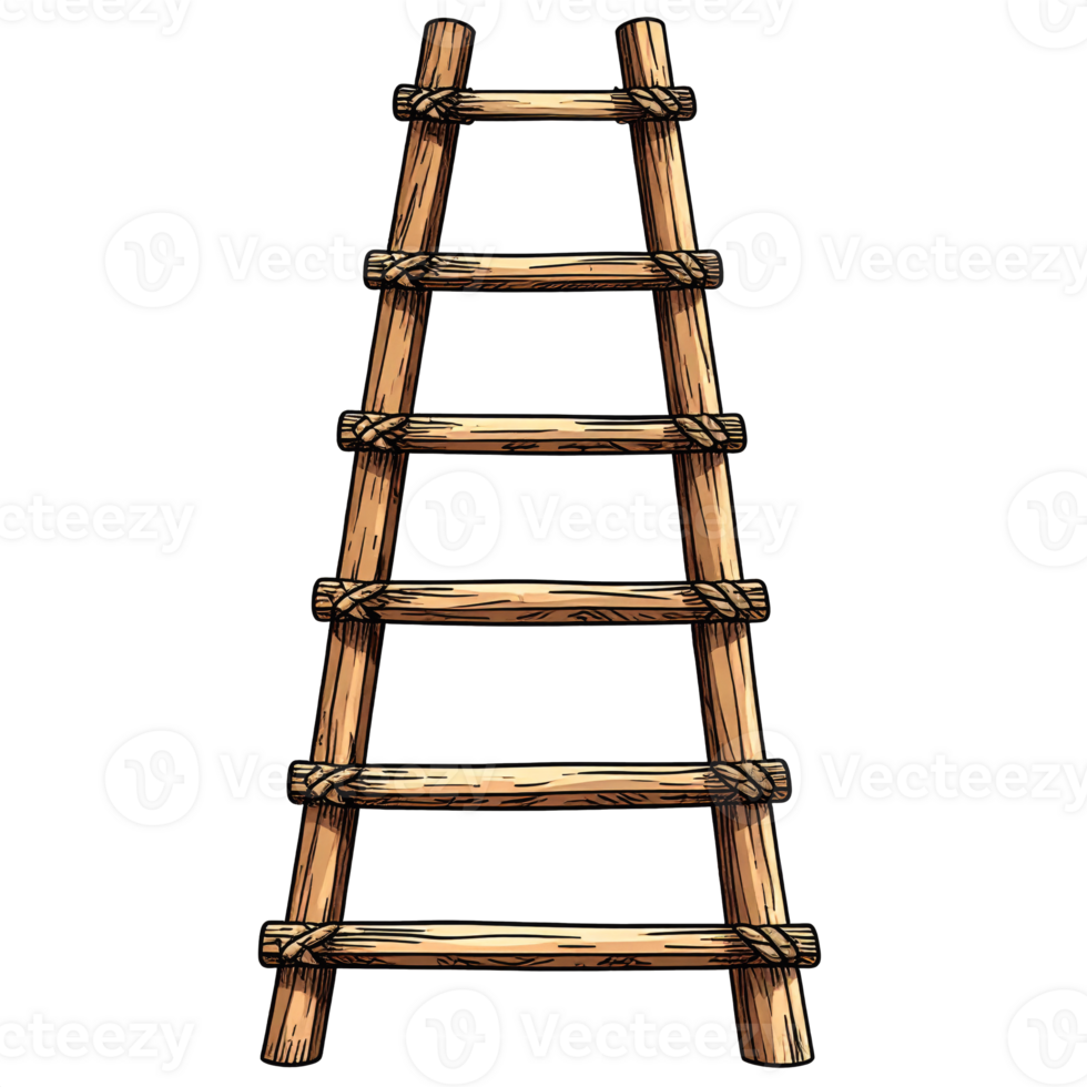 Rustic Wooden Rope Ladder on Transparent Background png