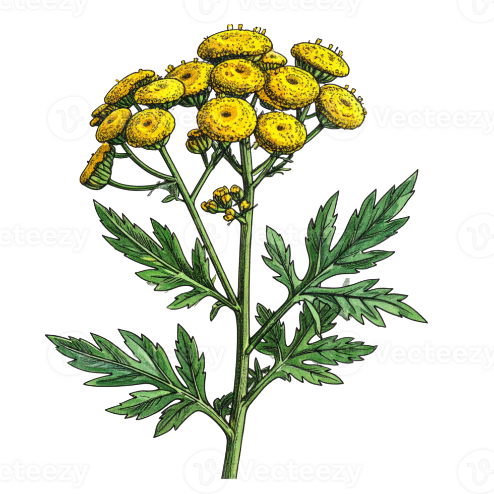 Tansy Flower Illustration with Yellow Blooms png