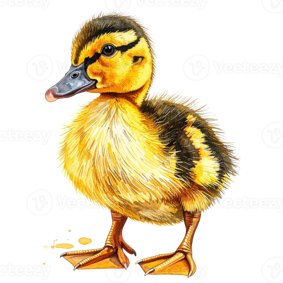 Cute Yellow Fluffy Duckling on Transparent Background png