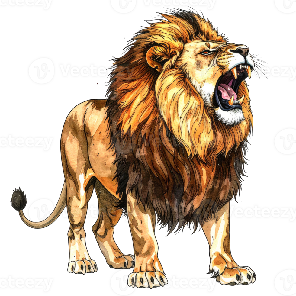 Roaring Lion Watercolor Illustration on Transparent Background png