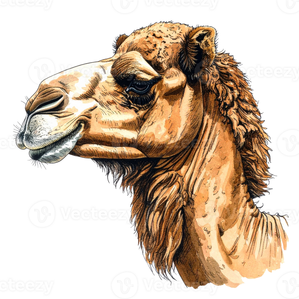 Detailed Camel Portrait Illustration on Transparent Background png