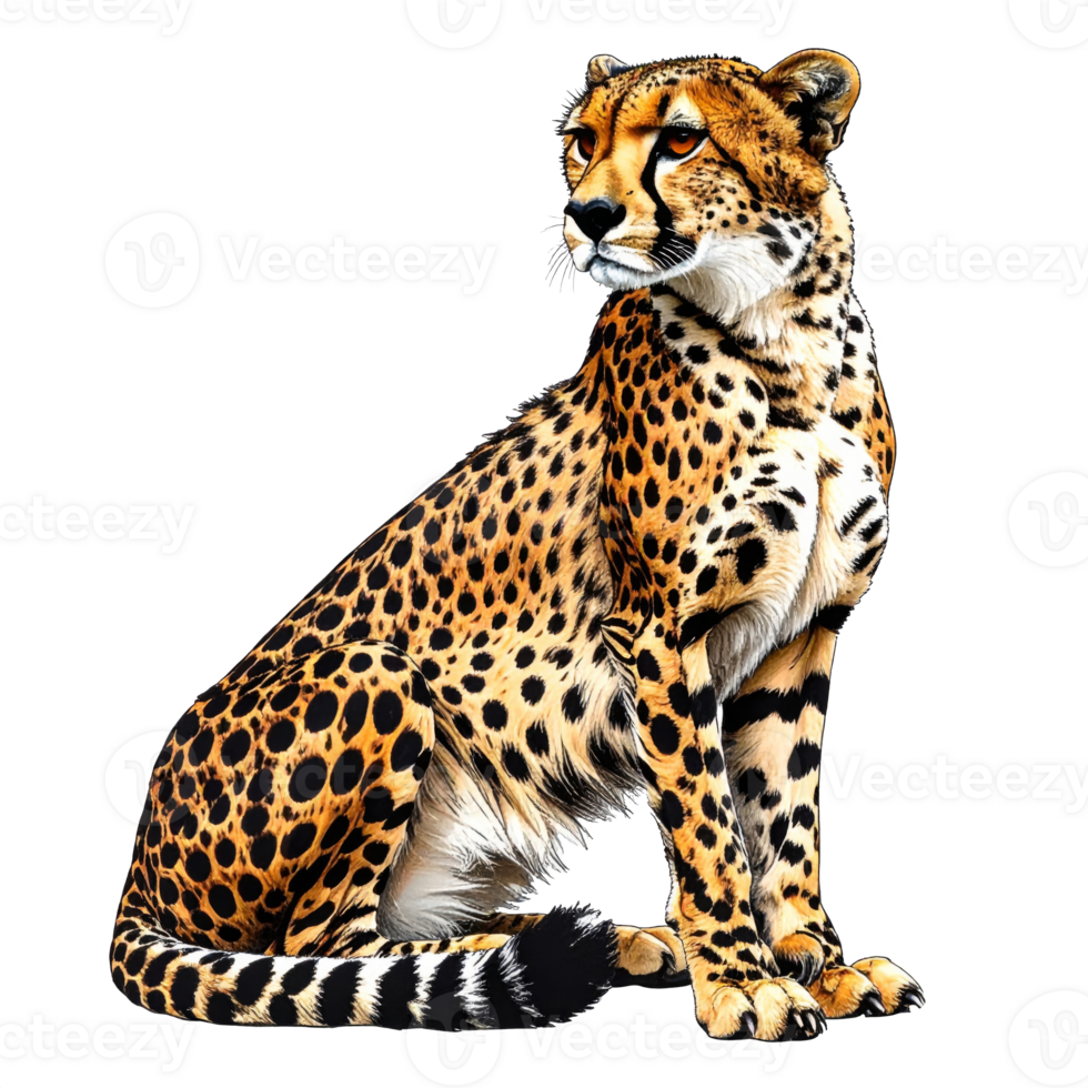 A Powerful Cheetah Sitting Against Transparent Background png