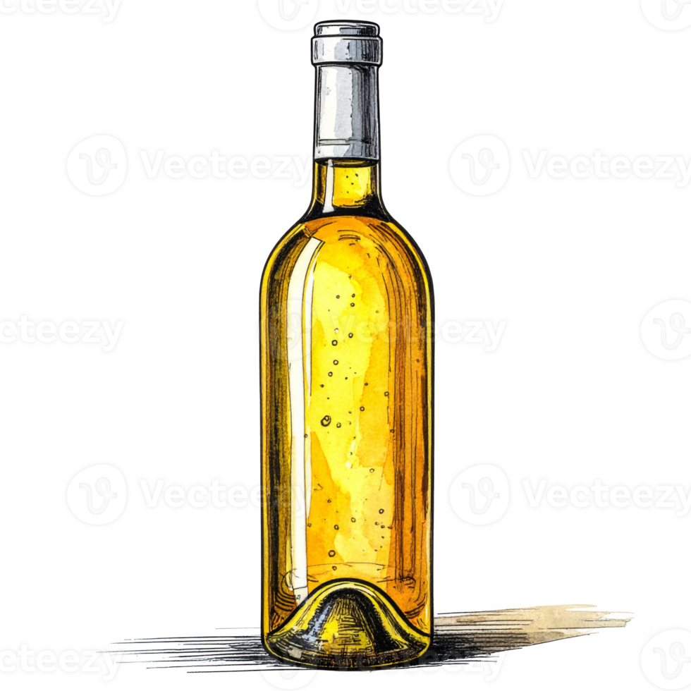 Yellow Wine Bottle Illustration on Transparent Background png
