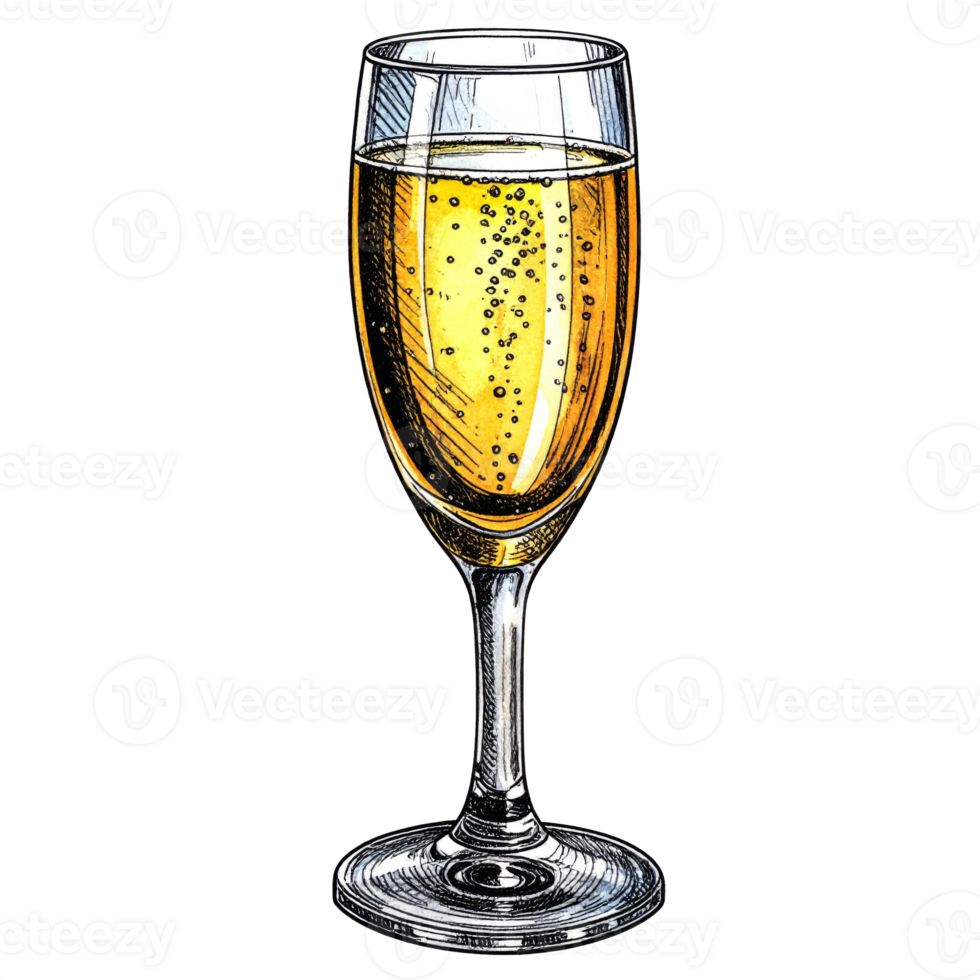 Golden Yellow Sparkling Wine in Elegant Glass png