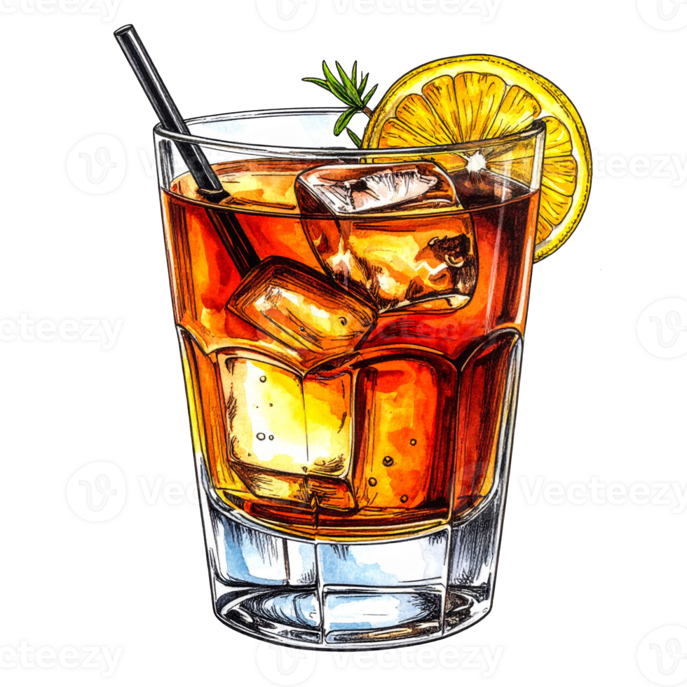 Iced Tea Cocktail with Lemon and Ice in Glass png