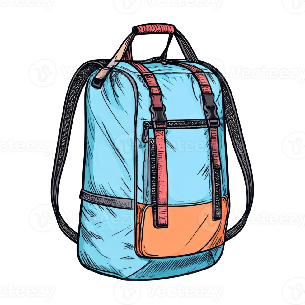 Blue and Orange Canvas Backpack Illustration png