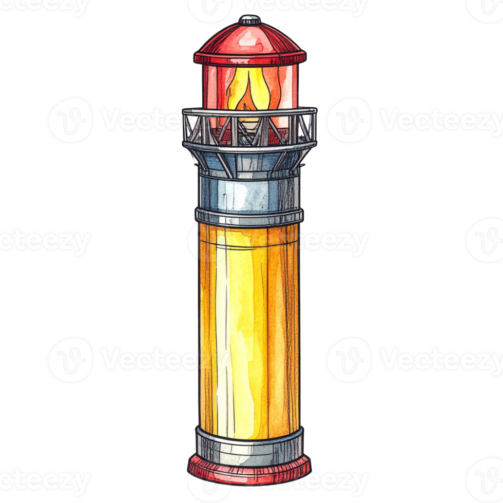 Lighthouse Illustration Yellow Tower Watercolor Style png