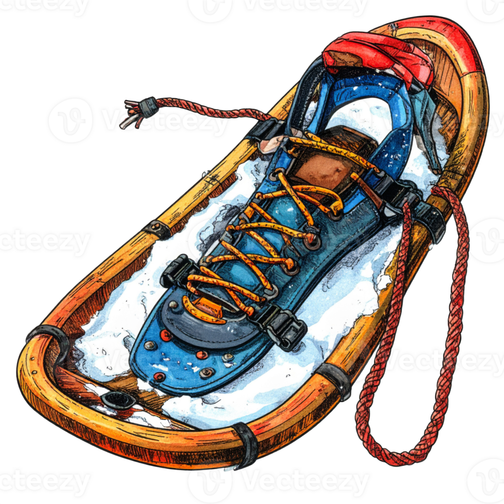 Blue Snowshoes with Orange Laces on Transparent Background png