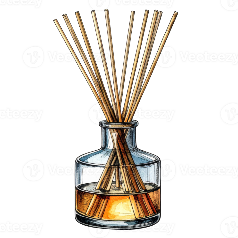 Reed Diffuser with Brown Liquid and Wooden Sticks png