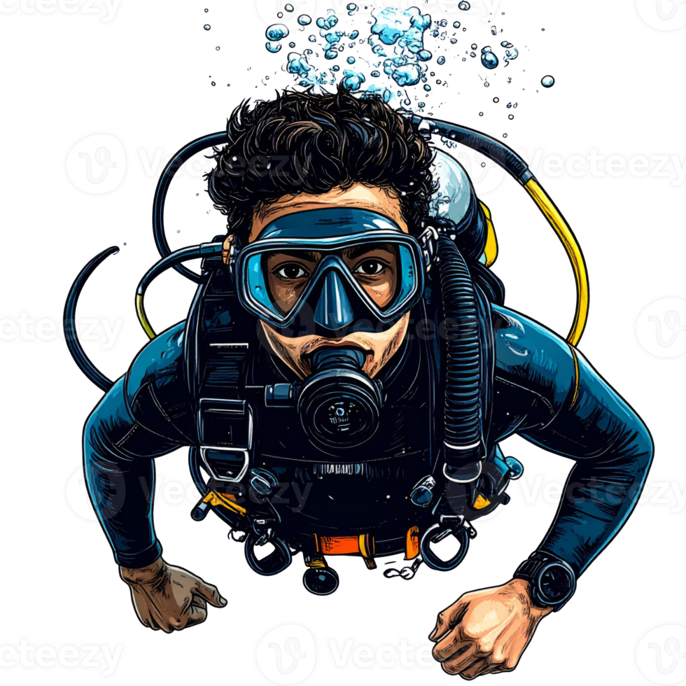 Male Scuba Diver Underwater Portrait Illustration png