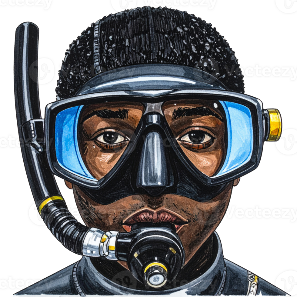 Portrait of a Man Wearing a Scuba Mask and Snorkel png
