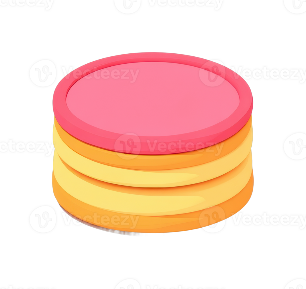 Colorful stacked circular object with pink top and orange layers png