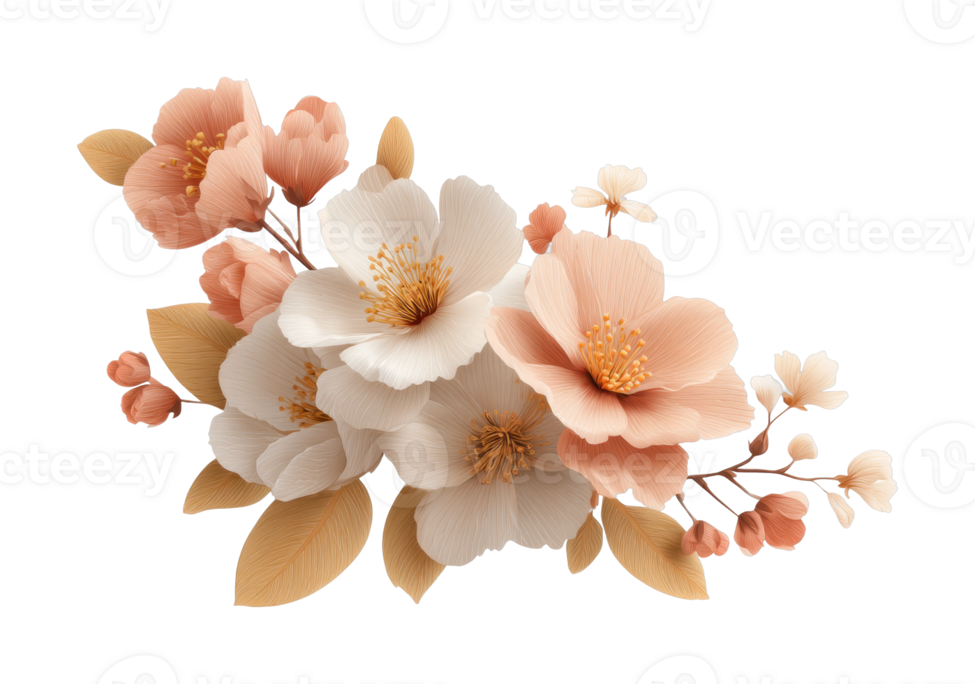 Elegant floral composition with delicate blossoms and leaves png