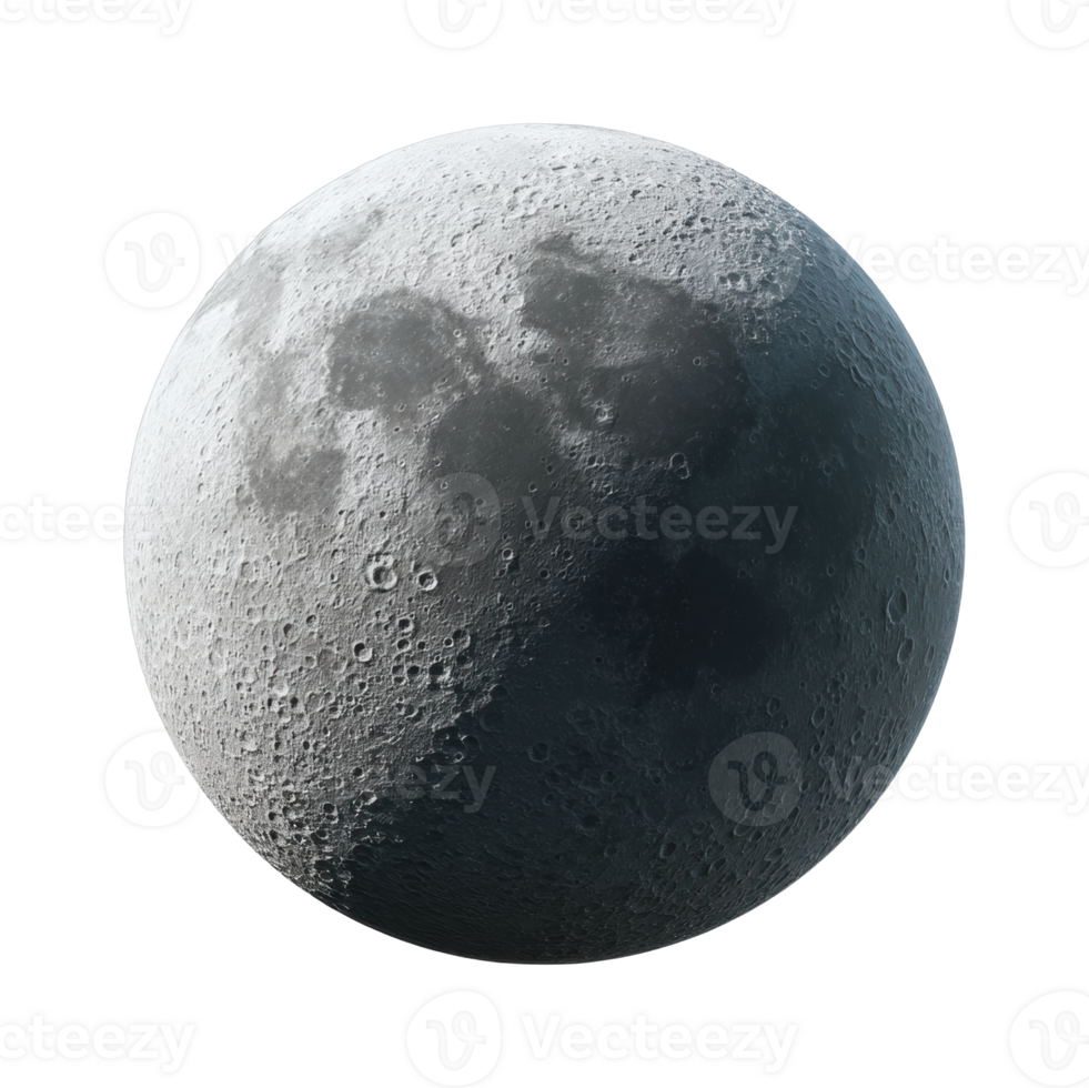 Crescent moon with detailed surface craters in shadow and light png