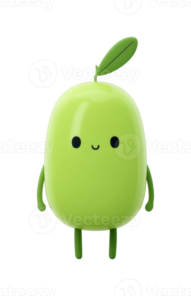Smiling green cartoon fruit character with leaf png