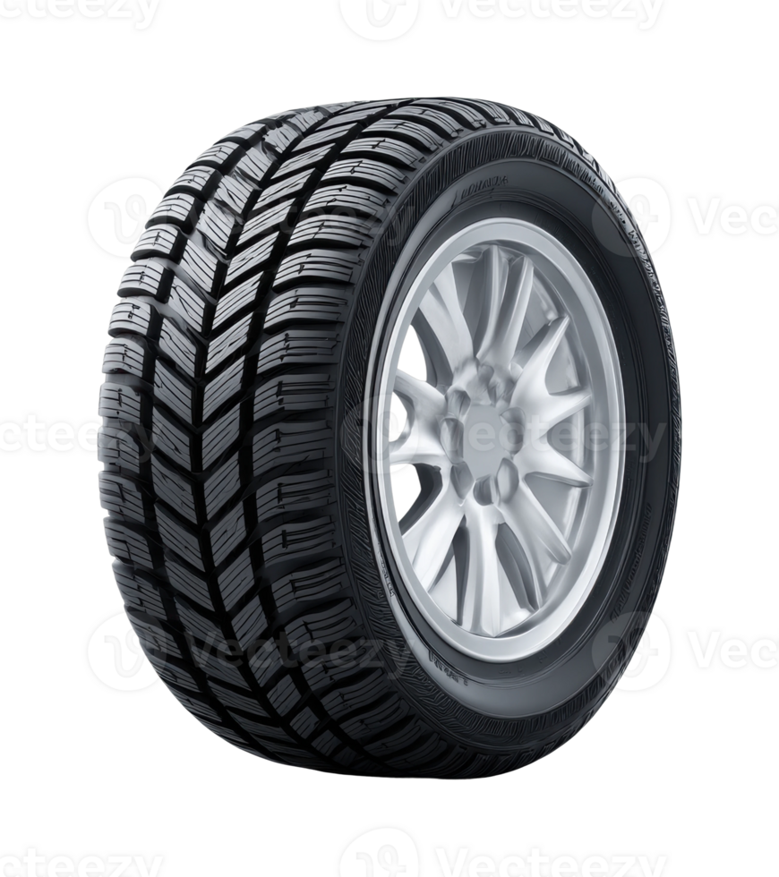 High-performance car tire with detailed tread pattern on alloy wheel png