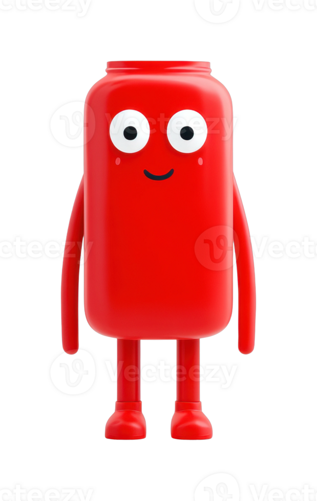 Red cartoon jar character with arms and legs smiling png