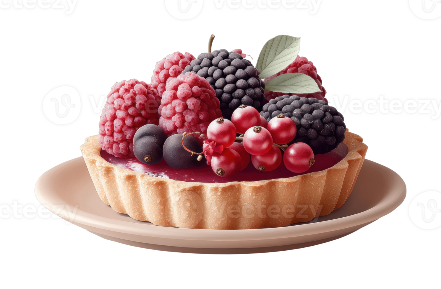 Delicious berry tart with raspberries and blackberries on plate png
