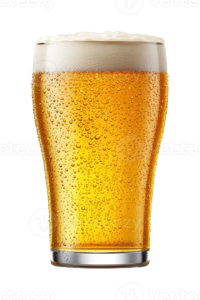 Chilled glass of refreshing beer with frothy head png