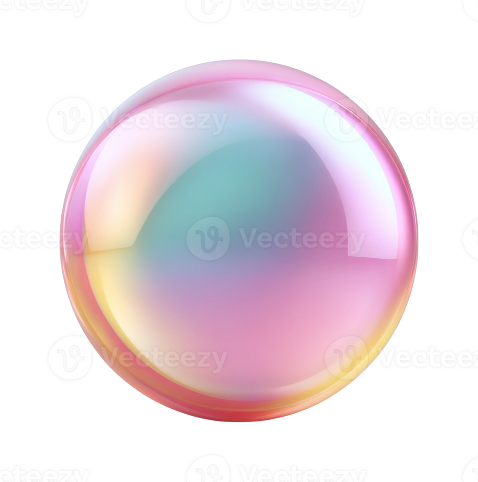 Colorful iridescent bubble with rainbow reflections png