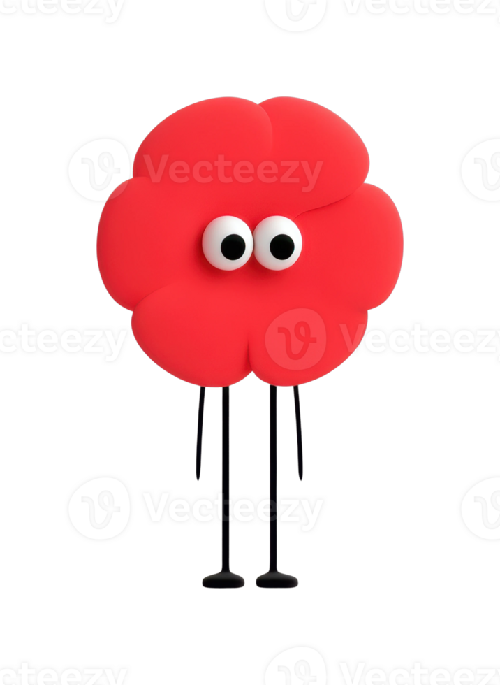 Cartoon red flower with googly eyes and thin legs on black background png
