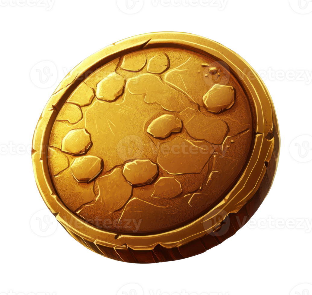 Detailed textured golden medieval shield with cracks and chips png