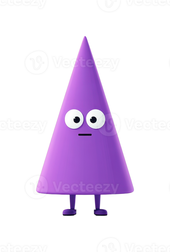 Purple cone-shaped character with big eyes and simple expression png