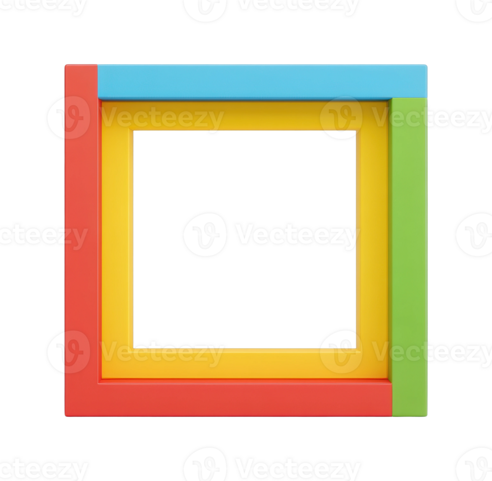Colorful geometric square frame with multiple layers and bright primary colors png