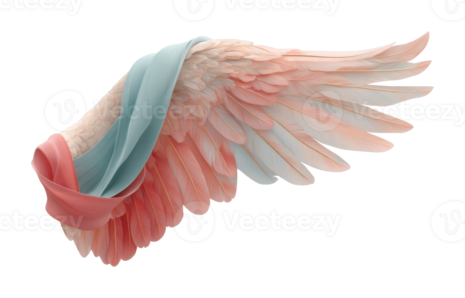 Pastel gradient artistic wing with pink and blue feathers png