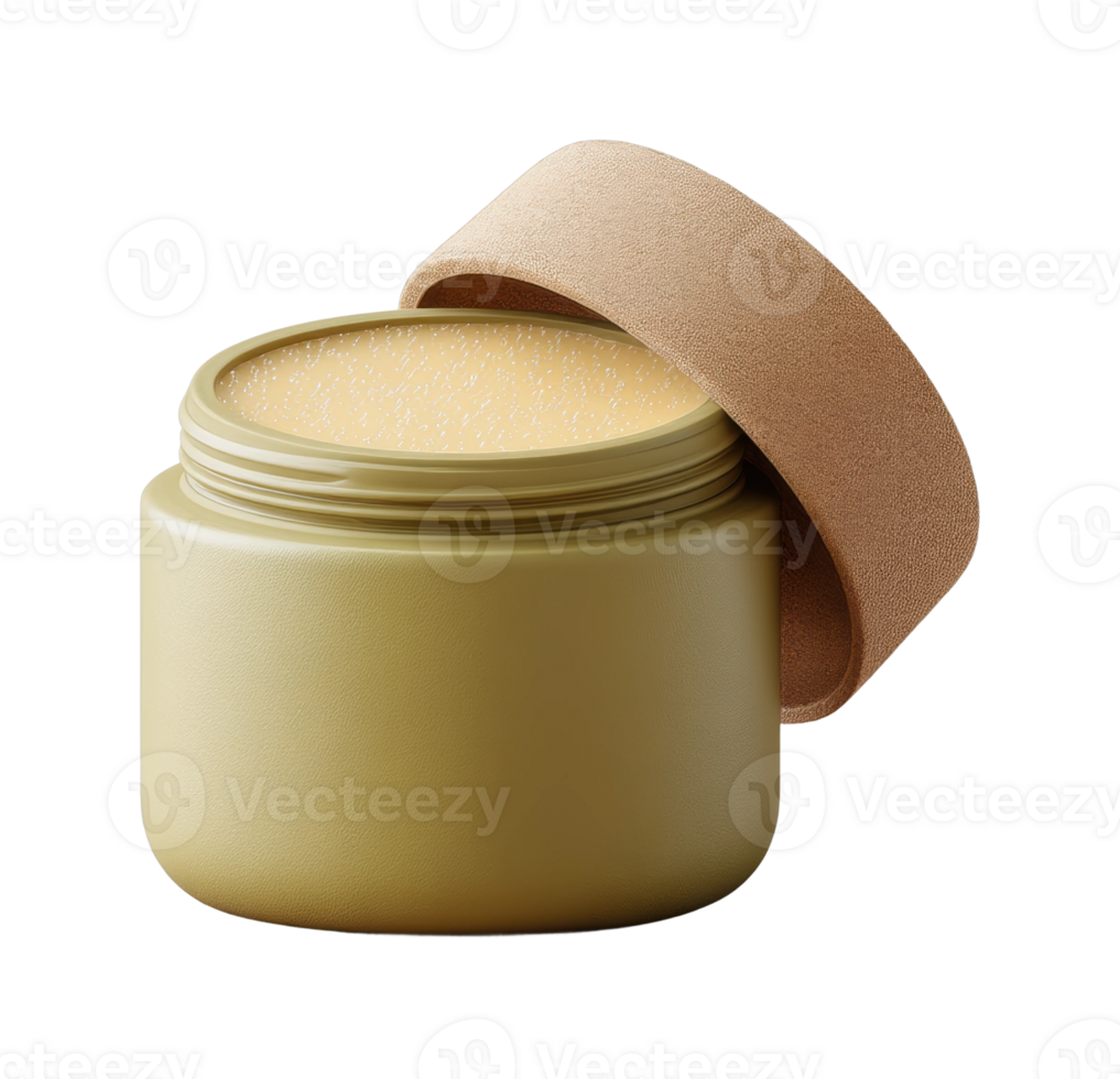 Open jar of natural skincare cream with textured lid png