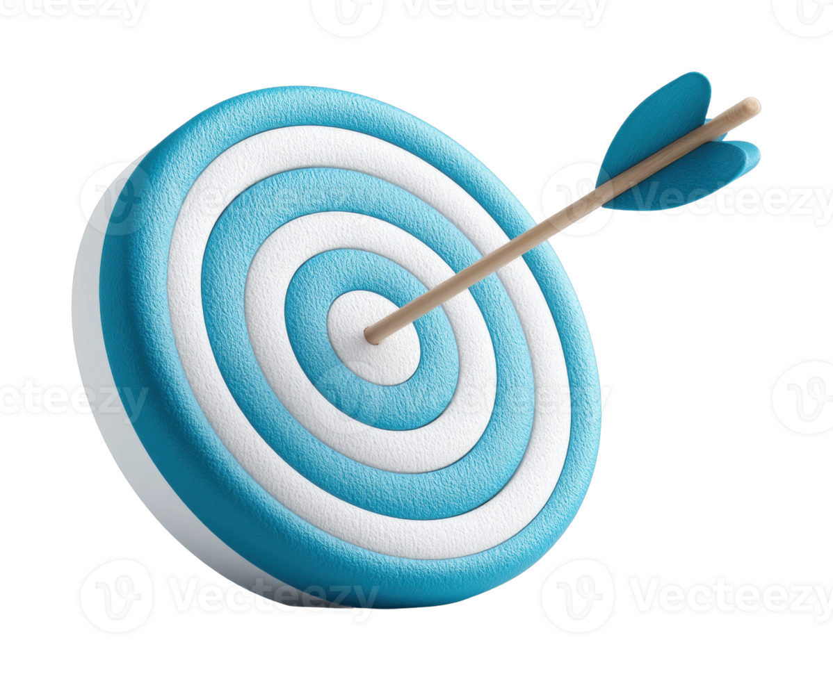 Blue and white target with arrow hitting bullseye png