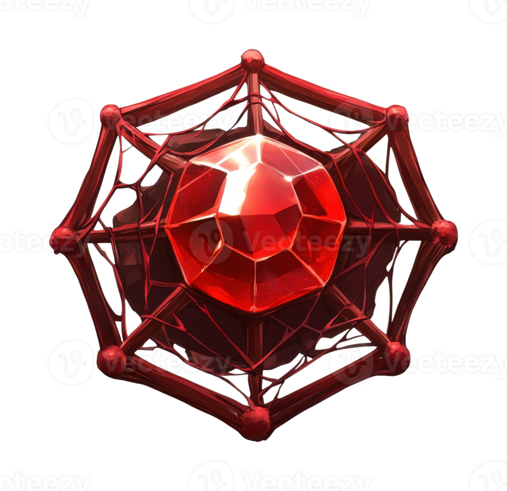 Geometric red crystal encased in web-like structure png
