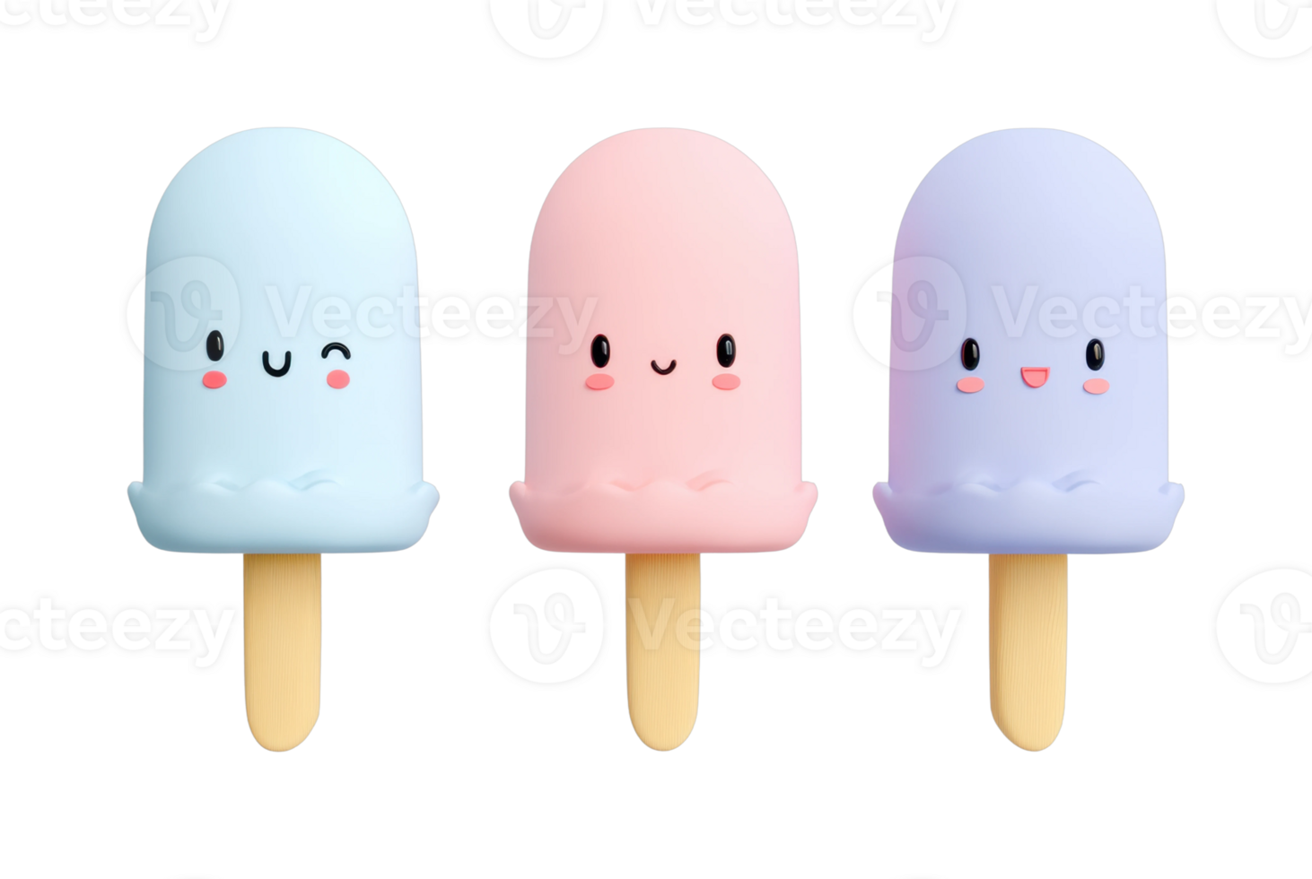 Cute cartoon popsicles with happy faces png