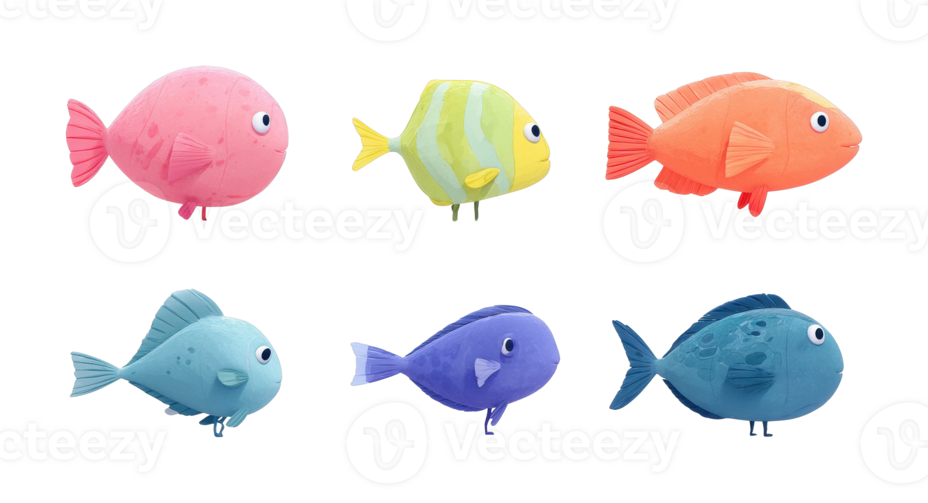 Colorful cartoon fish collection with unique designs png