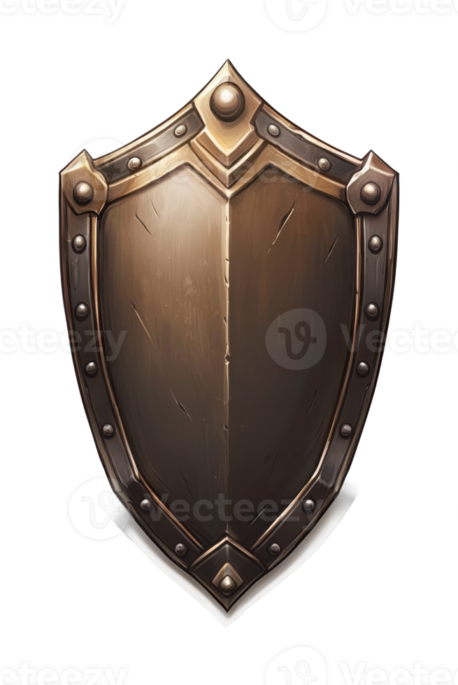 Sturdy medieval metal shield with rivets and central reinforcement png