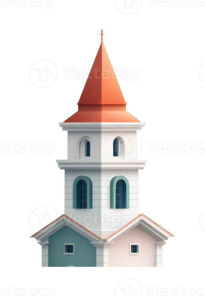 Charming church tower with colorful roof and spire design png