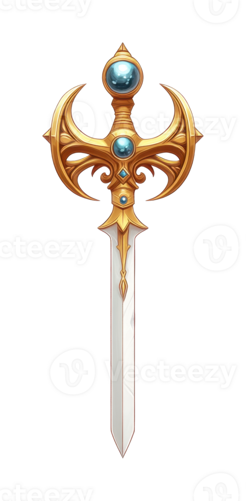 Elegant fantasy sword with gold and gemstone details png