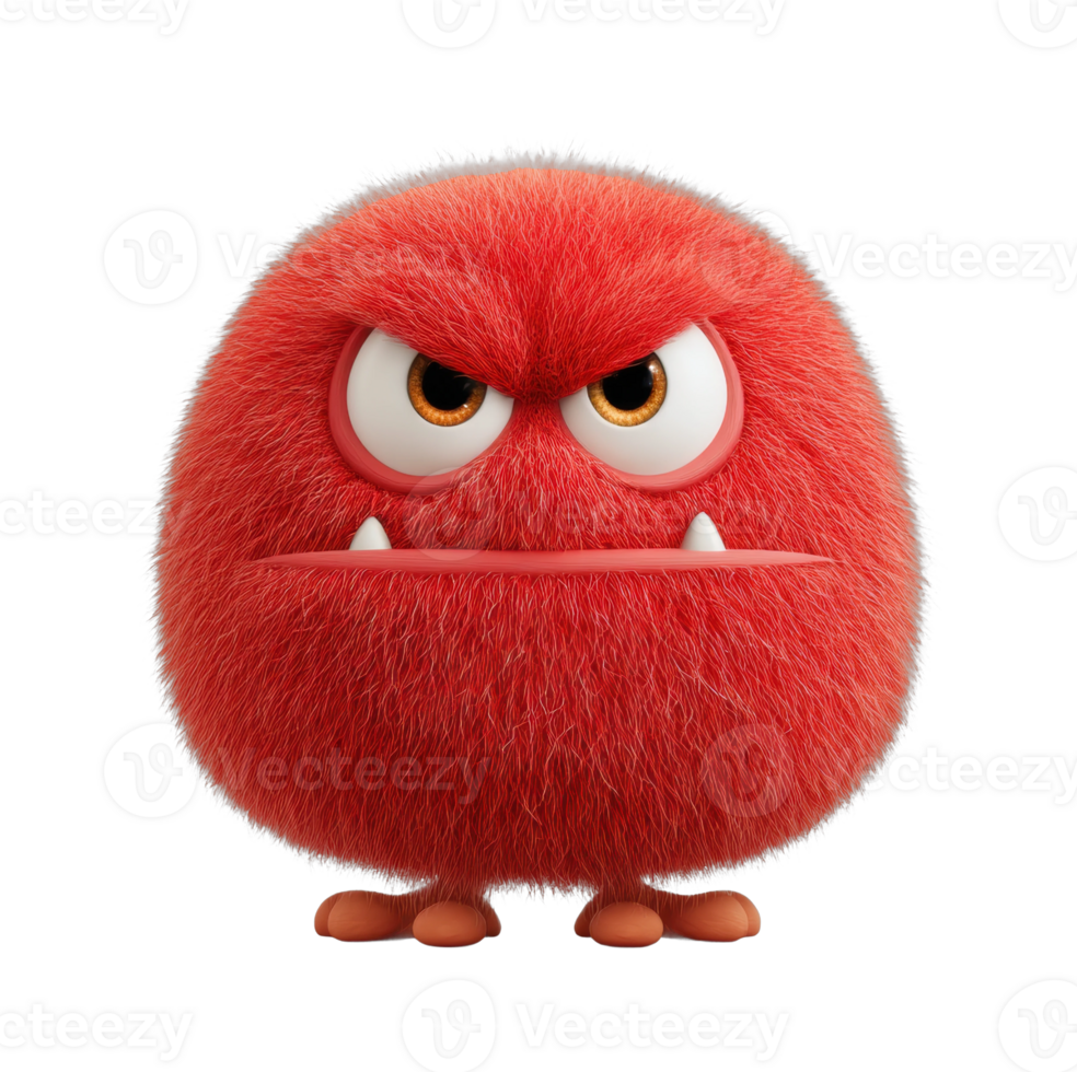 Cute fluffy red monster with angry expression png