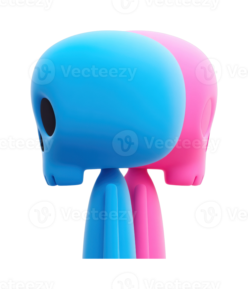 Two colorful cartoon figures in blue and pink with skull shaped heads png