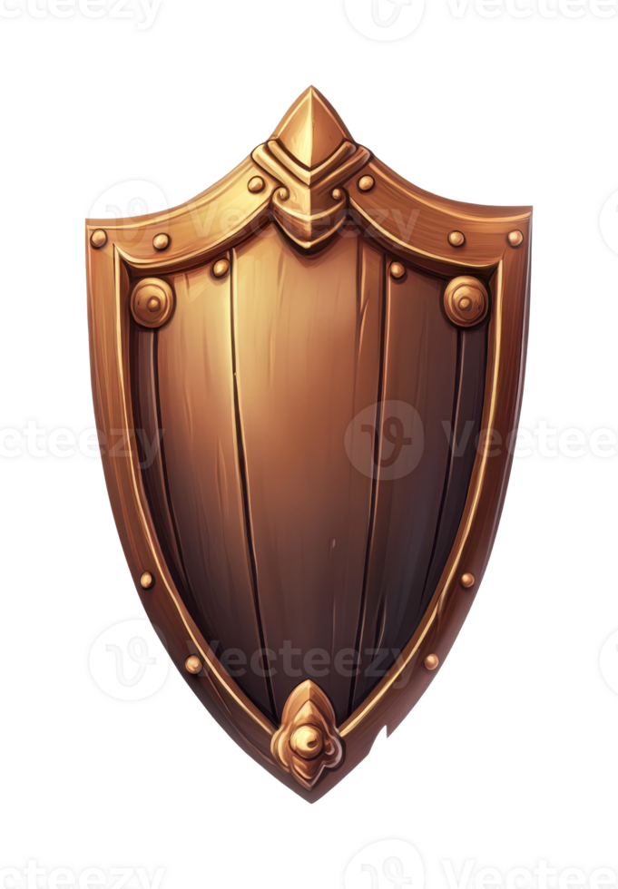 Wooden shield with bronze accents and medieval design for protection png