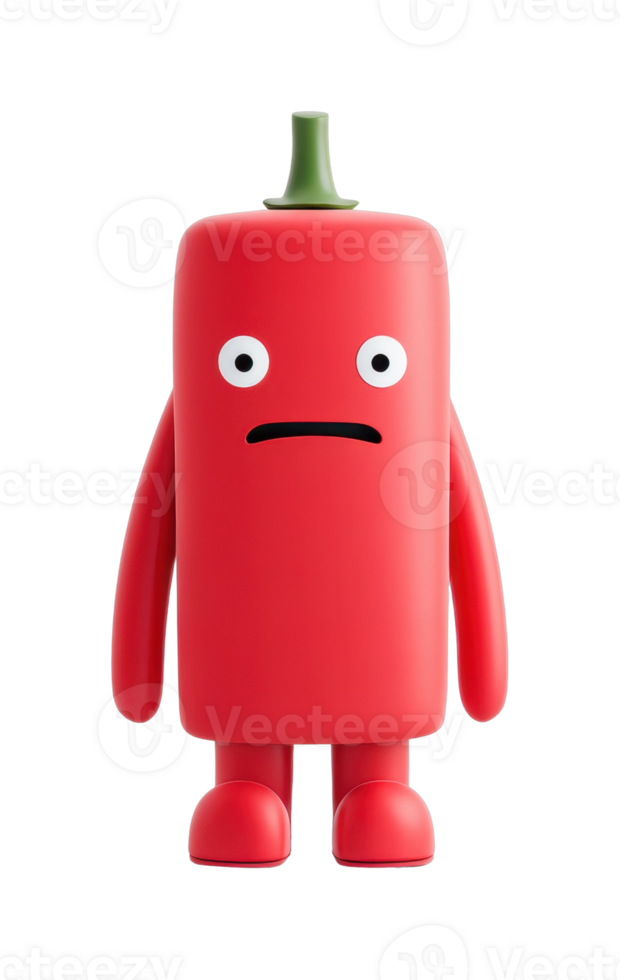 Red cartoon pepper character with surprised expression png