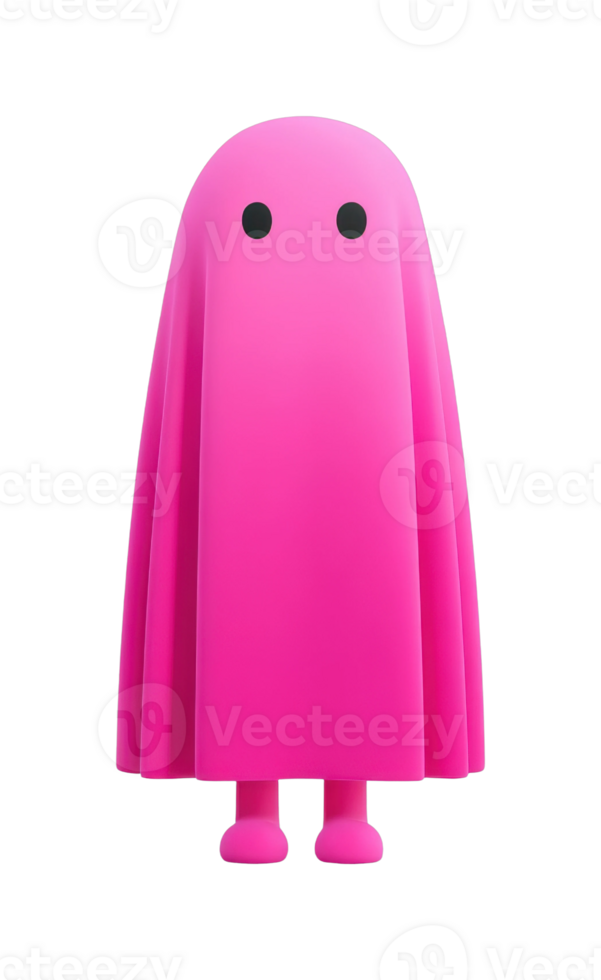 Pink cartoon ghost with black eyes in simplistic style png